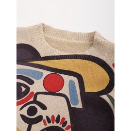 Plus Size - Plus Size - Plus Size Sweater with a Graffiti Style Featuring a Colorful Line Art of a Human Face, a Casual Round-Neck Long-Sleeve Top, Women'S Plus-Size Clothing.