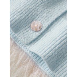 Plus Size - Women'S Korean Style Pink Patchwork Hooded Sweater - Casual Long Sleeve Cardigan with Button Front, Loose Fit for Fall/Winter, Lightweight & Cozy, Buttoned Cardigan