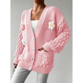 [Fresh Cardigan] Plus Size Women's Loose Cardigan | Sweet and Fresh Style, Floral Decoration, Versatile Fashion Piece for Spring, Autumn, and Winter