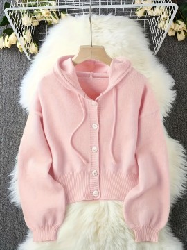 Plus Size - Women'S Ivory Yellow Loose-Fit Hooded Cardigan - Soft with Button Front, Chest Pockets & Ribbed Cuffs, Elegant Spring/Fall Layering Essential for Casual or Chic Outfits, Versatile Clothing, Classic Collar Design, Cozy Fabric