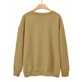 [Cozy Letter Print Sweatshirt] Cozy Plus Size Women's AMAZING GRACE Letter Print Sweatshirt | Long Sleeve Crewneck Pullover with Floral Accents, Machine Washable Polyester, Relaxed Fit for Fall & Winter Casual Wear, Cute Sweatshirts