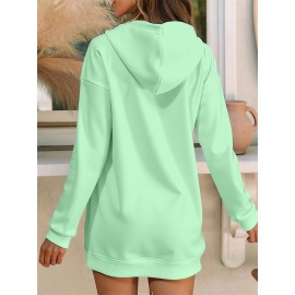 Women's Light Green Hooded Sweatshirt Dress with Inspirational 