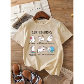 [Funny Cat] Women's Casual T-Shirt | 97% Polyester 3% Elastane | Cat Affirmations Print, All-Season Comfort, Funny Cat Lover Tee, 180g/m², Knit Fabric