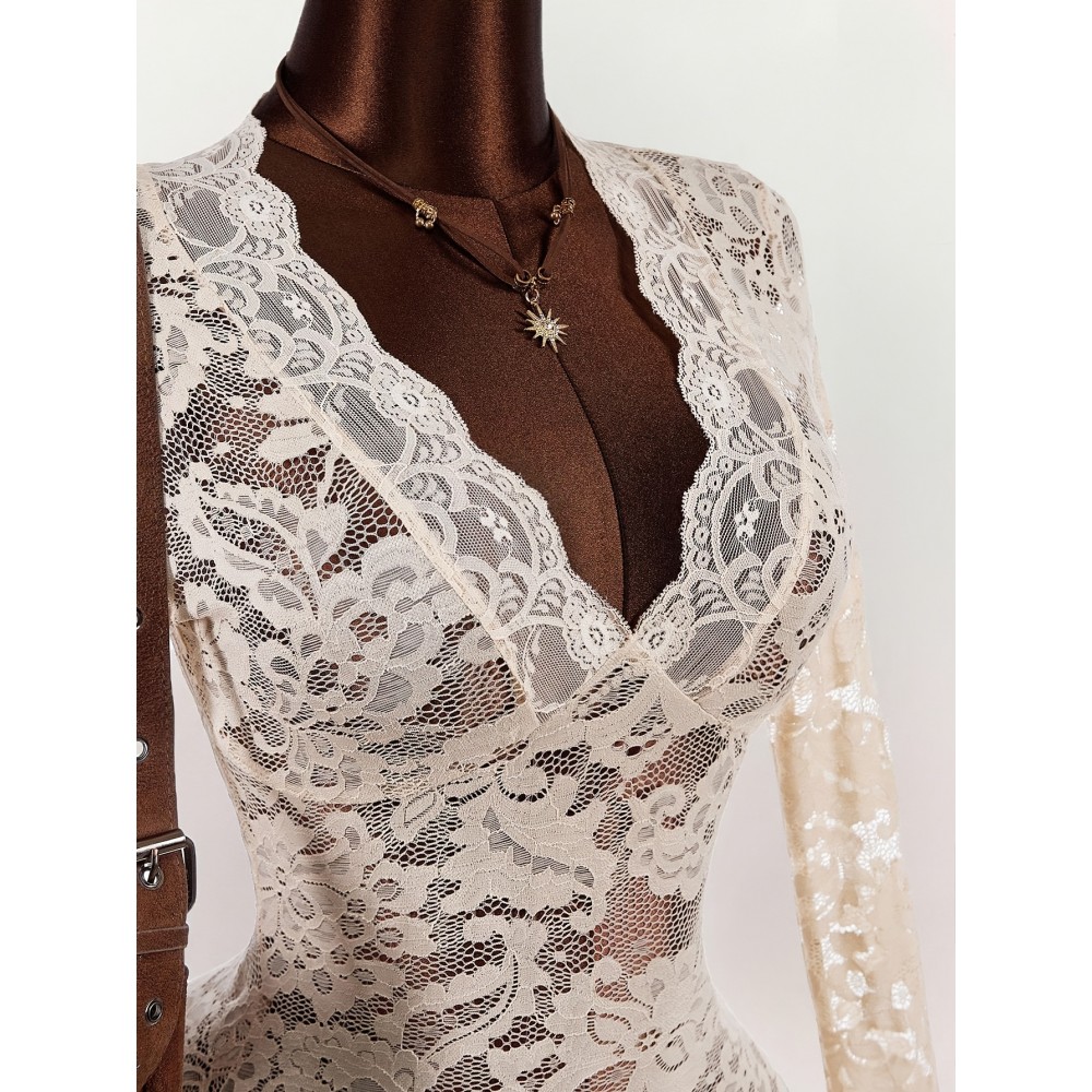 Women'S Y2K Retro Lace Top - Deep V-Neck Blouse with Flared Bell Sleeves, ElegantSexy Party & Formal Outfits, Non-See-Through Lace Shirt for Nightlife, Dates, Office - Spring/Fall Women'S Clothing, Date Night Attire, Ruffled Hem Design