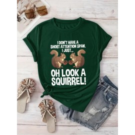 [Playful Squirrel Graphic Tee] Playful Print Top | Women's Casual 